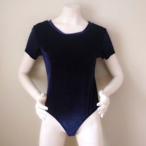 Boutique Brand Velvet Navy Blue Thong Bodysuit